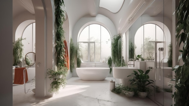 Intérieur curviligne futuriste salle de bain minimale en terre cuite AI générative AIG18