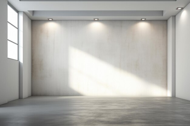 Intérieur de design industriel avec des lumières murales en béton et des ombres ambiantes