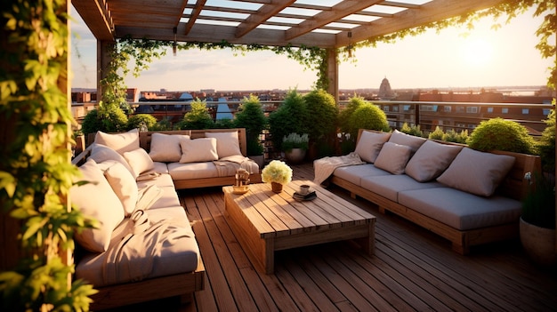 Intérieur du balcon avec des plantes Illustrateur AI génératif