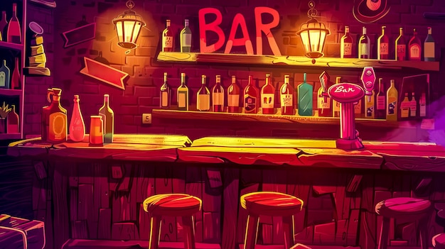 L'intérieur du bar vide et vibrant la nuit