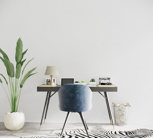 Intérieur du bureau moderne avec bureau d'étude et chaise et plante