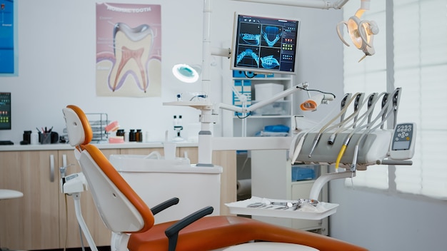 Intérieur Du Cabinet Dentaire Moderne à L'hôpital Avec Mobilier Orthodontique De Dentisterie