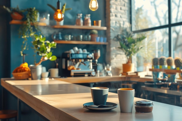 Photo intérieur du café café à emporter et accessoires sur la table