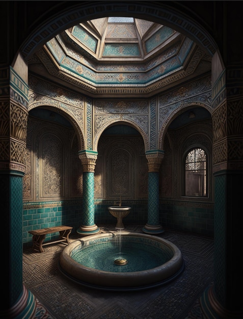 Intérieur du hammam Hammam turc Bain oriental Bain turc Salle de hammam avec fontaine et bassin d'eau