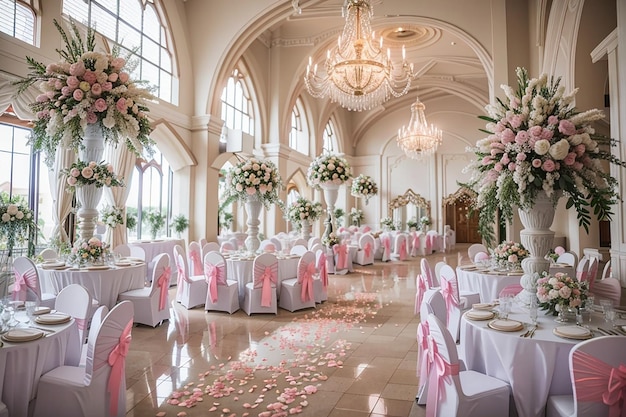 Photo intérieur du lieu joliment décoré pour un mariage