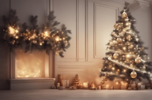 L'intérieur du Nouvel An de Noël avec un arbre lumineux magique