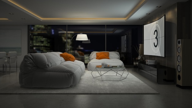 Intérieur du rendu 3D de la salle de design moderne