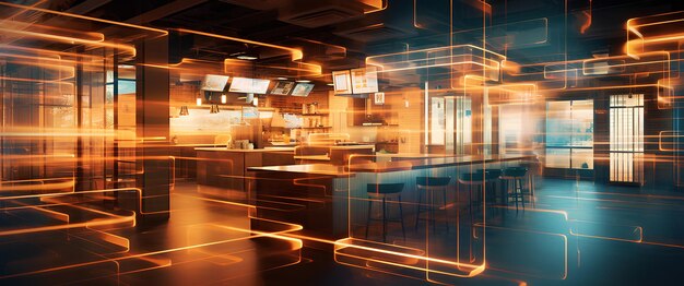 Photo l'intérieur du restaurant les lignes futuristes modernes abstrait l'arrière-plan généré par l'ia