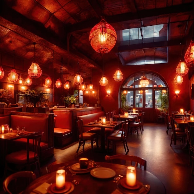 Photo À l'intérieur du restaurant, des lumières brillantes à longue exposition