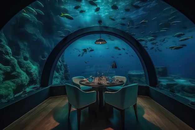 Intérieur du restaurant sous-marin aux maldives AI