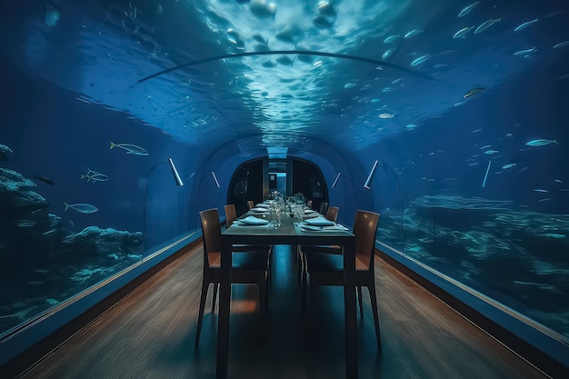 Intérieur du restaurant sous-marin aux maldives AI