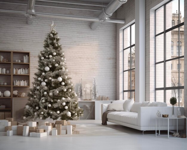 L'intérieur du salon arbre de Noël et couronne célébration du Nouvel An Location de vacances Fêtes et vacances d'hiver