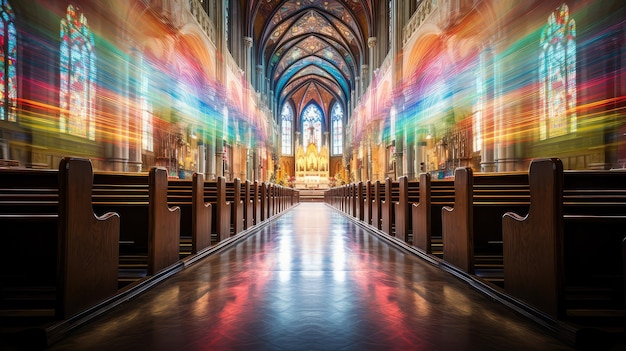 Photo l'intérieur d'une église catholique vibrante et floue