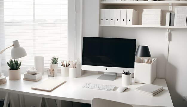 Intérieur élégant de bureau à domicile avec un concept de lieu de travail et de style de vie informatique