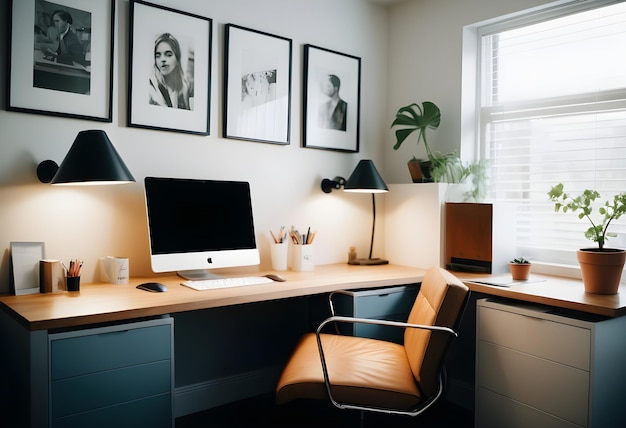 Intérieur élégant de bureau à domicile avec un concept de lieu de travail et de style de vie informatique