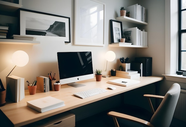 Intérieur élégant de bureau à domicile avec un concept de lieu de travail et de style de vie informatique