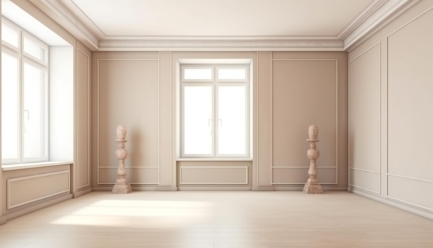 Intérieur élégant de conception de pièce vide beige neutre blanc