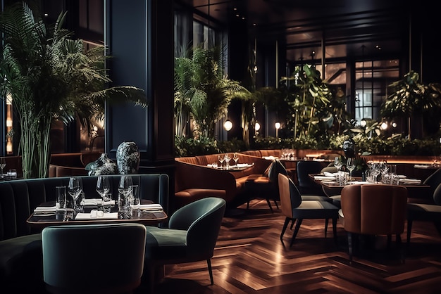 Intérieur élégant du restaurant avec un mobilier et un sol élégants