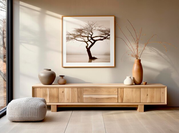 Intérieur élégant du salon avec des chaises en bois et des plantes