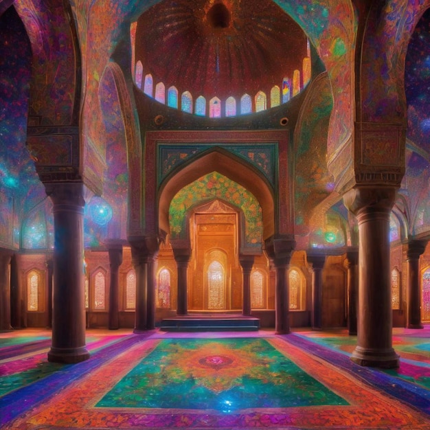 L'intérieur élégant d'une mosquée présente des motifs exquis sur les murs