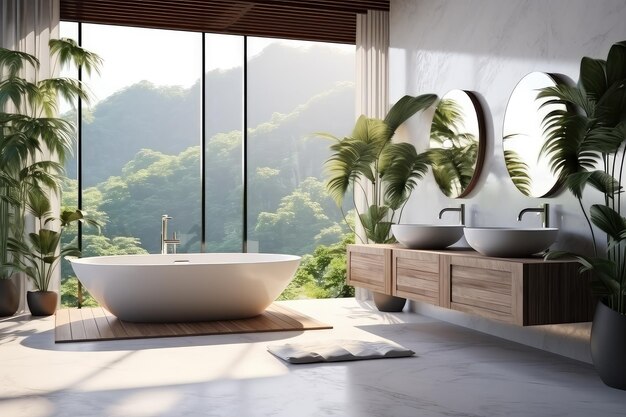 Photo l'intérieur élégant d'une salle de bain blanche de luxe moderne