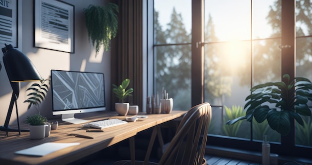 Intérieur de l'espace de travail le matin