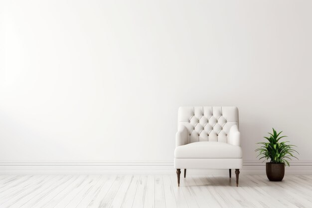 L'intérieur a un fauteuil sur un fond de mur blanc vide