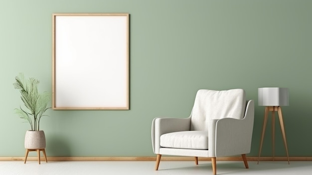 Intérieur De Fauteuil Minimaliste Avec Mur Vert Et Cadre Vierge