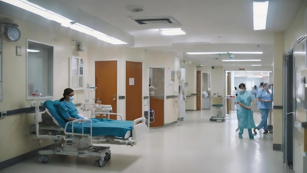 Intérieur flou de l'hôpital ou de la clinique avec des personnes de formation médicale abstraite