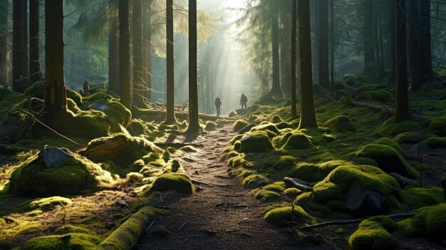 À l'intérieur de la forêt par un matin ensoleillé