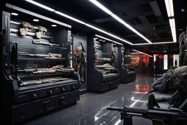 Intérieur futuriste d’un magasin d’armes