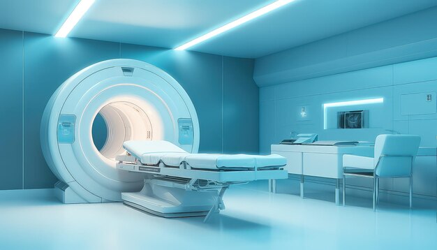 Photo intérieur futuriste d'une salle médicale avec une irm sur le mur