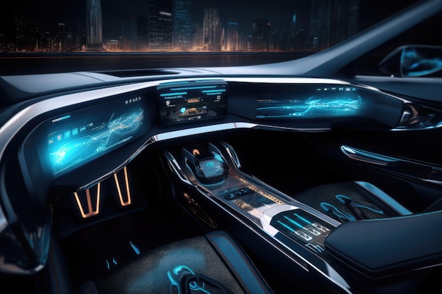 Intérieur futuriste d'une voiture de luxe Tableau de bord de voiture technologique AI générative