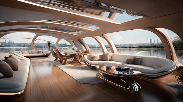 Photo l'intérieur futuriste d'un yacht de luxe