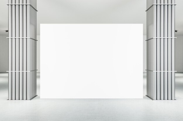 Photo intérieur de la galerie moderne avec une bannière blanche sur le mur