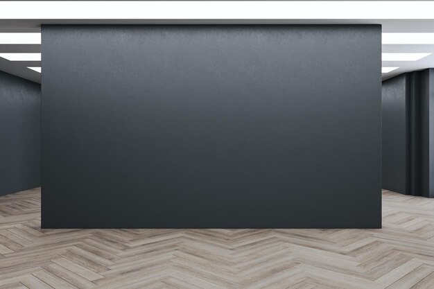 Intérieur de la galerie moderne avec parquet en bois maquette vierge sur le mur Rendu 3D