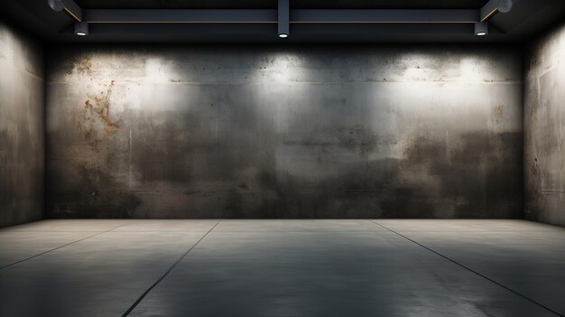 Intérieur de la galerie avec un sol en béton et un mur gris vide IA générative