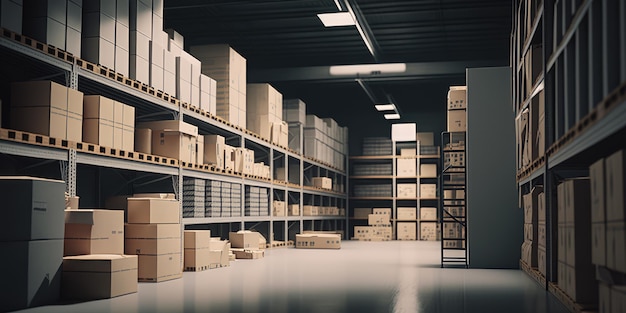 Photo À l'intérieur d'un grand entrepôt pour la distribution et la logistique des marchandises