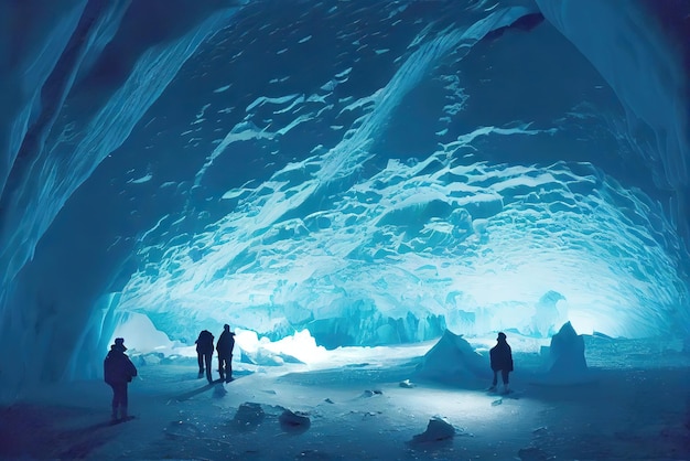 Photo À l'intérieur d'une grotte glaciaire d'un ancien galion gelé