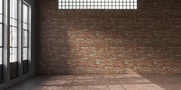 Intérieur grunge industriel avec de vieux murs de briques Maquette intérieure de style loft rendu 3d
