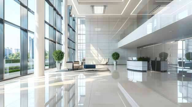 L'intérieur d'un hall de bureau moderne dans un immeuble de grande hauteur