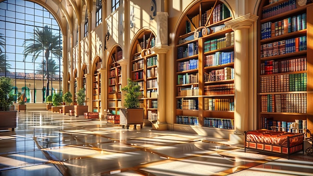 Photo l'intérieur historique de la bibliothèque, d'une architecture grandiose, abrite une vaste collection de livres, un symbole de l'éducation et du patrimoine.