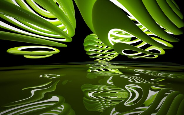 Photo intérieur lisse architectural minimaliste vert abstrait avec illustration 3d d'éclairage au néon
