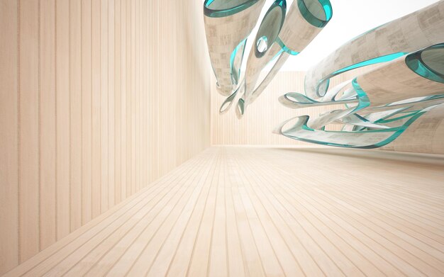Intérieur lisse en béton brun foncé abstrait vide avec du bois. Arrière-plan architectural. 3D