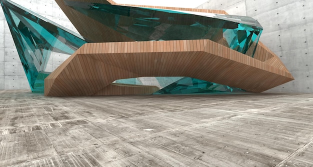 Intérieur lisse en bois et en verre de béton architectural abstrait d'une maison minimaliste