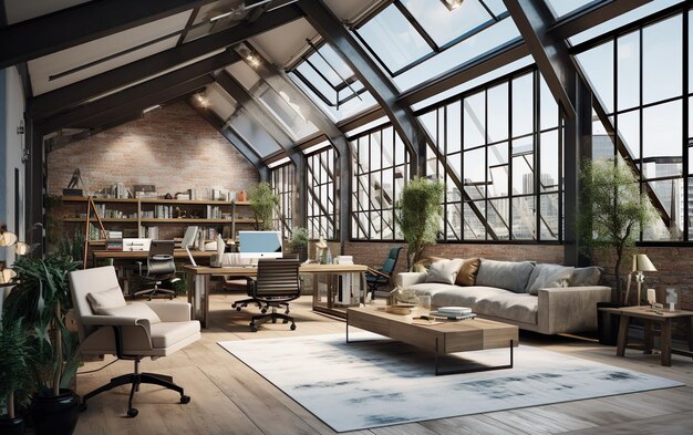 Intérieur de loft de bureau moderne avec meubles