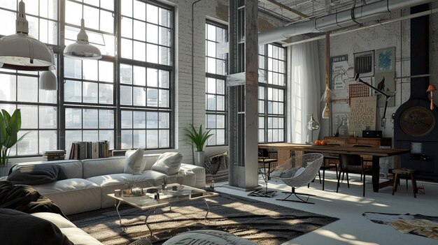 Un intérieur de loft industriel de ville Un mélange bohème et une maison de style éclectique Génératif Ai