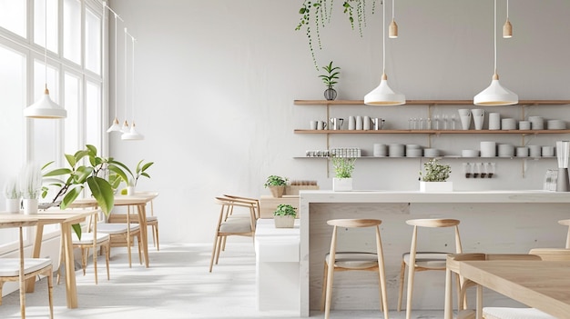 Intérieur lumineux d'un café de style scandinave