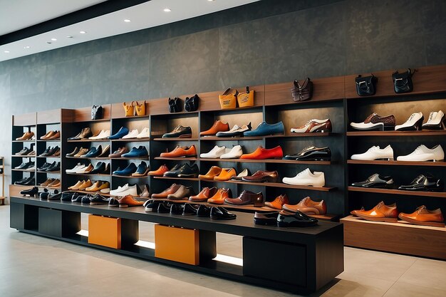 Photo intérieur lumineux et à la mode d'un magasin de chaussures dans un centre commercial moderne