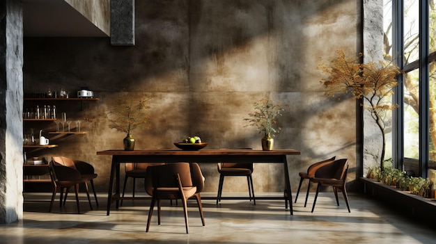 Intérieur de luxe moderne dans un café avec un bar et des chaises avec des murs en béton